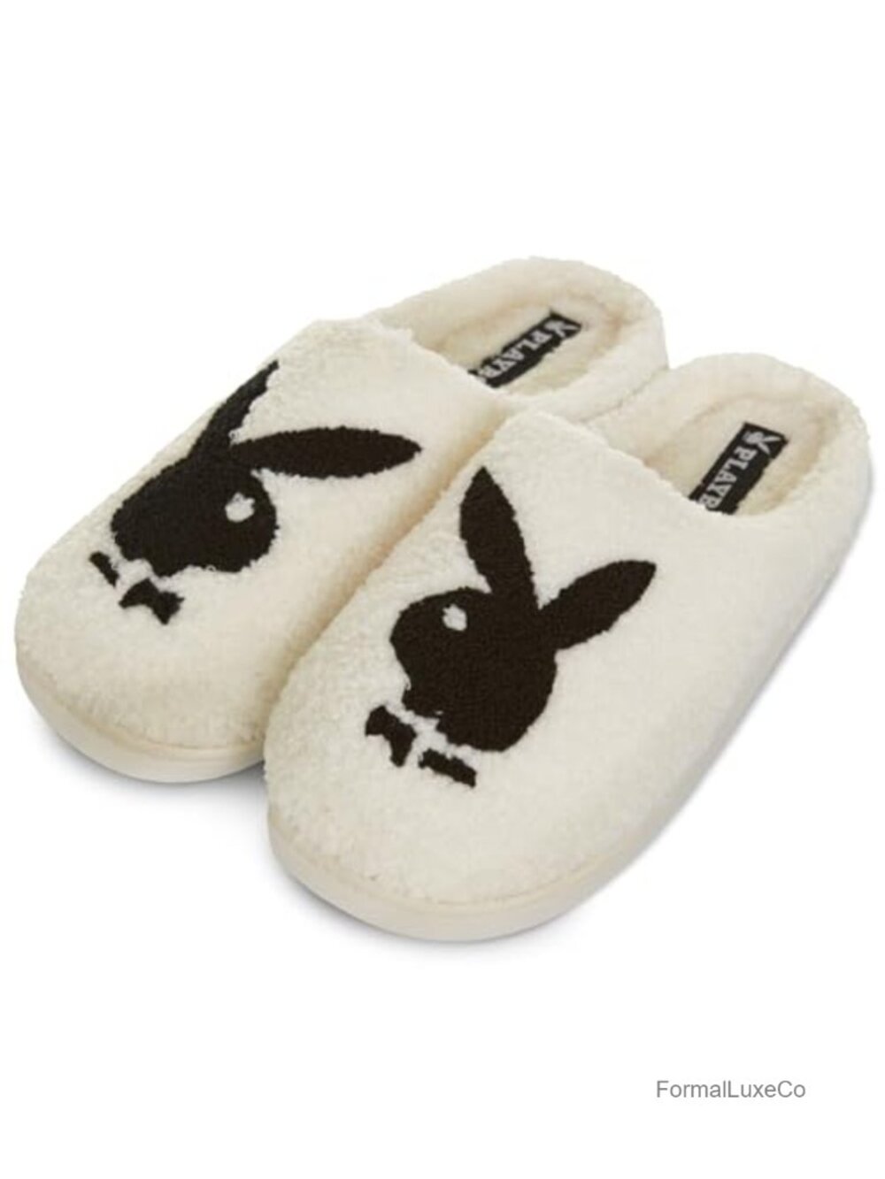 Playboy Mens Fuzzy Slip On House Slippers Cozy Non-Slip Rubber Sole